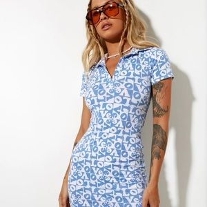 Motel rocks jeeves mini dress in love checker blue